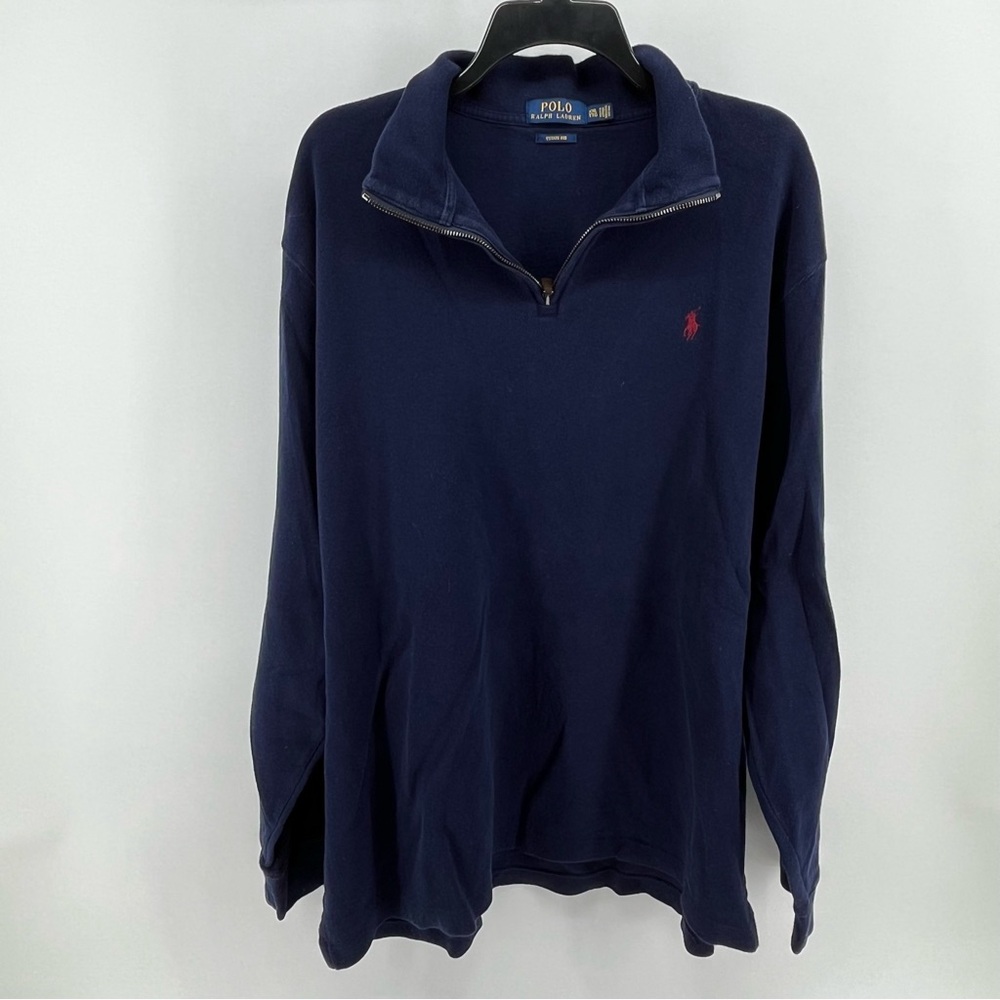 POLO RALPH LAUREN Sweater Men's XXL Estate Rib 1/4 Zip Pullover Cotton Blue